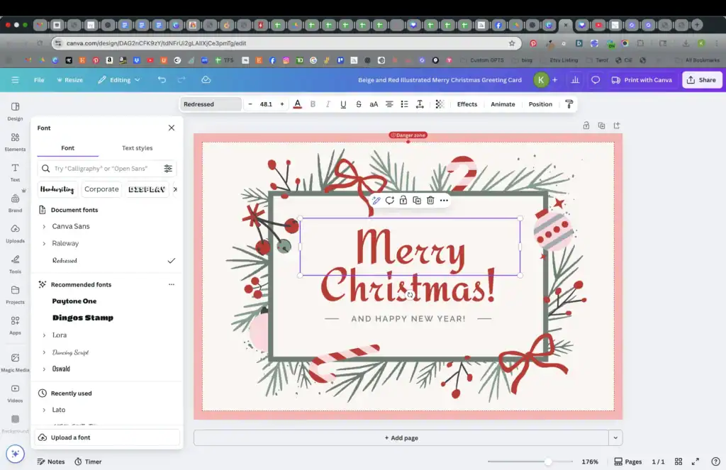 Make a Christmas card in ten minutes. How to change the font.